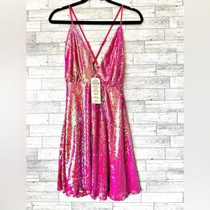 NWT Barbie Pink Plunging V Neck Dress